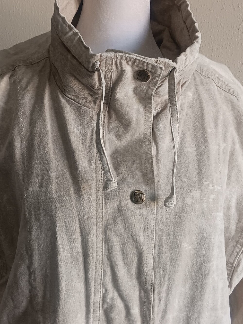 VTG Andy Johns Beige Marble Cotton Snap Up Denim Trench, Jacket Womens Medium - Picture 12 of 12